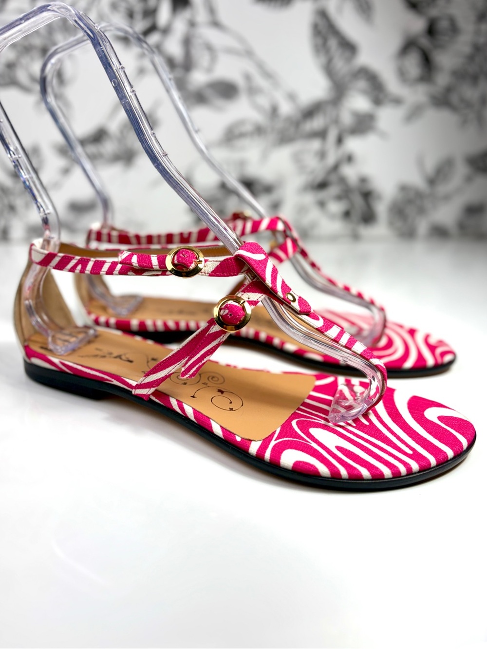 Tibi New York Pink & White Swirl Double Strap Thong Flat Sandal, Szs 9.5 & 10